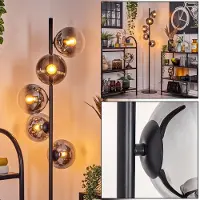Hofstein Fossobiubo Stehlampe aus Metall/Glas in Schwarz/Chrom/Rauch/Klar mit Fußschalter