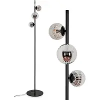 Hofstein Garaguso Stehlampe aus Metall/Riffelglas in Schwarz/Rauch