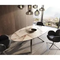 DELIFE Esstisch Edge Oval 220x120 Keramik Iris FMG Patagonia Lappato Zenthara kantig Edelstahl