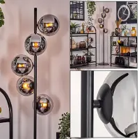Hofstein Fossobiubo Stehlampe aus Metall/Glas in Schwarz/Chrom/Rauch mit Fußschalter