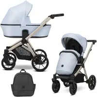 Kunert Kinderwagen Brav 2in1 – Champagnerfarbene Rahmen – Farbe: Babyblau Eco