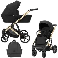 Kunert ARIZO PREMIUM 2in1 Kinderwagen in Schwarz mit goldenem Gestell, Tragetasche und Zubehör