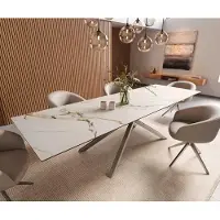 DELIFE Esstisch Edge 300x100 Keramik Calacatta Luxe Weiß-Gold-Grau Kreuzgestell Rechteck Edelstahl