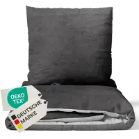 NYVI Winter Bettwäsche Set DreamScience Cashmere Touch 155x220 + 80x80 cm Anthrazit Silber - Kuschelweich & Wärmend - Mit Reißverschluss, , für Allergiker geeignet