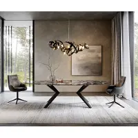 DELIFE Esstisch Edge Oval 280x130 Keramik Iris FMG Agatablack Zenthara kantig Metall Schwarz