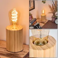 Hofstein Caselette Tischlampe aus Holz in Naturfarben mit Schalter am Kabel
