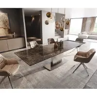 DELIFE Esstisch Edge 200-300x100 Keramik Emperador Extra Lucidato Dunkelbraun Wave Edelstahl ausziehbar