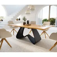 DELIFE Esstisch Edge 200x100x2,5-3 Eiche Natur W-Gestell Metall Schwarz Live-Edge