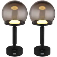 Globo Lighting 2er Set LED Tischleuchte, Touchdimmer, Pilz, Akku, rauch, H 31,5 cm