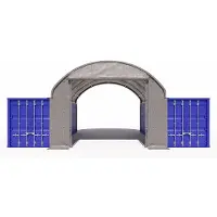 TOOLPORT Frontwand für Container Überdachung 8m Breite – PRIMEtex 2300 PVC Plane, grau, mit EASY-UP-Eingang