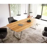 DELIFE Esstisch Edge Boot 240x120x2,5-3 Eiche Natur Edelstahl Schräg Schweizer Kante