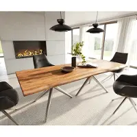 DELIFE Esstisch Edge 240x100 Akazie Natur Estelar rund Edelstahl Live-Edge