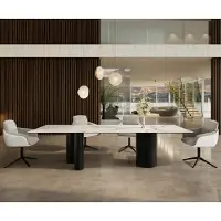 DELIFE Esstisch Edge 300x100 Keramik Calacatta Luxe Weiß-Gold-Grau Troa Metall Schwarz
