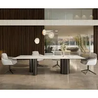 DELIFE Esstisch Edge 300x100 Keramik Calacatta Luxe Weiß-Gold-Grau Troa Edelstahl Graphit