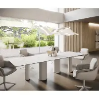 DELIFE Esstisch Edge 300x100 Keramik LaminamStatuarietto Weiß Pilier Metall Weiß