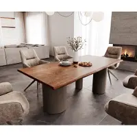DELIFE Esstisch Edge 200x100 Akazie Braun Troa Metall Effektfinish Titan Live-Edge