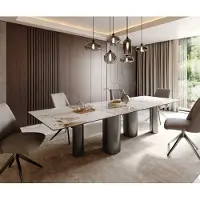 DELIFE Esstisch Edge 300x100 Keramik Minas Melange Weiß-Beige Pilier Edelstahl Graphit