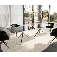 DELIFE Esstisch Edge 300x100 Reliefglas Rauchschwarz 3D-Design Estelar rund Edelstahl