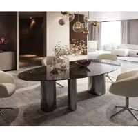 DELIFE Esstisch Edge Oval 280x130 Keramik Emperador Extra Lucidato Dunkelbraun Troa Edelstahl Graphit