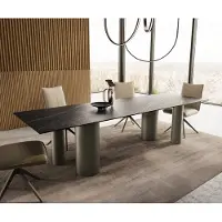 DELIFE Esstisch Edge 300x100 Keramik LaminamNoir Desir Braun Pilier Metall Effektfinish Titan