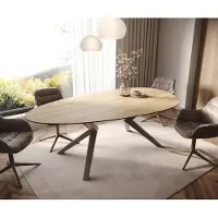 DELIFE Esstisch Edge Oval 220x120 Keramik Laminam Sabbia Eichefarbig Zenthara kantig Metall Effektfinish Titan