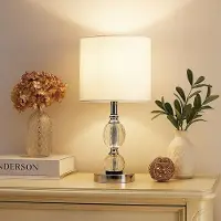 Globo Lighting LED Tischleuchte, Textil weiß, Kristallglas, H 47 cm