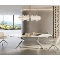 DELIFE Esstisch Edge Oval 280x130 Keramik Minas Melange Weiß-Beige Zenthara kantig Edelstahl