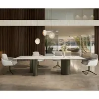 DELIFE Esstisch Edge 300x100 Keramik Calacatta Luxe Weiß-Gold-Grau Troa Metall Effektfinish Titan