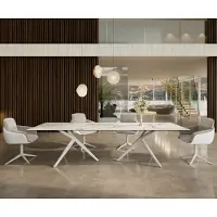 DELIFE Esstisch Edge 300x100 Keramik Calacatta Luxe Weiß-Gold-Grau Estelar rund Metall Weiß