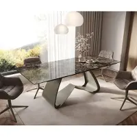 DELIFE Esstisch Edge 180-220x100 Keramik Emperador Extra Lucidato Dunkelbraun W-Gestell Effektfinish Titan ausziehbar
