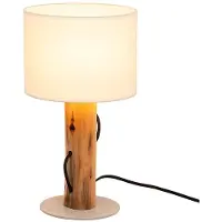 Nowa LED Tischleuchte, Holz braun, Schirm weiß, E14, H 32 cm