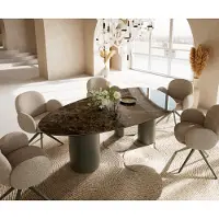 DELIFE Esstisch Edge Oval 220x120 Keramik Emperador Extra Lucidato Dunkelbraun Troa Metall Effektfinish Titan