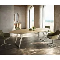 DELIFE Esstisch Edge Oval 280x130 cm Keramik Laminam Sabbia Eichefarbig Metall Schräg Effektfinish Titan