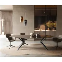 DELIFE Esstisch Edge Oval 280x130 Reliefglas Rauchschwarz 3D-Design Zenthara kantig Metall Schwarz