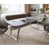 DELIFE Esstisch Edge Boot 200x100 cm Keramik Beton Grau Edelstahl Schräg