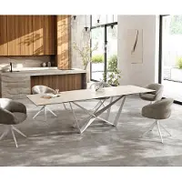 DELIFE Esstisch Edge 300x100 Keramik Laminam Travertino Bianco Creme-Weiß Spider Metall Weiß