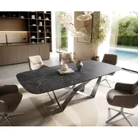 DELIFE Esstisch Edge Boot 240x120 cm Keramik Laminam Nero Greco Anthrazit Spider Flachstahl Edelstahl