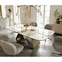 DELIFE Esstisch Edge Boot 240x120 cm Keramik Minas Melange Weiß-Beige W-Gestell Metall Effektfinish Titan