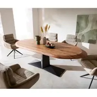 DELIFE Esstisch Aithon 240x105 cm Akazie Braun Metallgestell Schwarz Oval