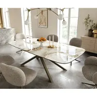 DELIFE Esstisch Edge Boot 240x120 cm Keramik Minas Melange Weiß-Beige Kreuzgestell Rechteck Effektfinish Titan