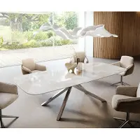 DELIFE Esstisch Edge Boot 270x120 cm Keramik Iris FMG Onice Grigio Kreuzgestell Rechteck Edelstahl