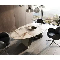 DELIFE Esstisch Edge Oval 220x120 Keramik Iris FMG Patagonia Lappato W-Gestell Metall Effektfinish Titan