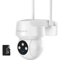 Siltcon Protectly 3K Überwachungskamera Außen – WLAN Kamera mit 5MP, 355° PTZ, Nachtsicht, Zwei-Wege-Audio, Sirene & 64GB SD