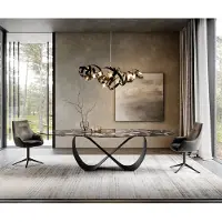 DELIFE Esstisch Edge Oval 280x130 cm Keramik Iris FMG Agatablack Infinity Metall Schwarz