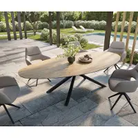 DELIFE Outdoortisch Edge Oval 280x130 cm Keramik Laminam Sabbia Eichefarbig Kreuzgestell Rechteck Schwarz