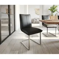 DELIFE Freischwinger Lelio-Flex Echt-Leder Schwarz Freischwinger flach Edelstahl Taschenfederkern