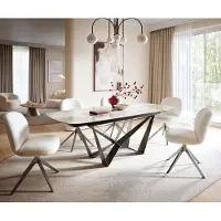 DELIFE Esstisch Edge Boot 180-220x100 cm Keramik Minas Melange Weiß-Beige Spider Flachstahl Edelstahl Graphit ausziehbar