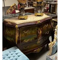 Casa Padrino Barock Kommode Braun / Gold / Mehrfarbbig / Cremefarben - Handgefertigte Kommode mit 3 Schubladen und Marmorplatte - Barock Möbel