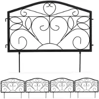 Relaxdays Beetzaun, 4-teilige Beetumrandung für Garten, Steckzaun Eisen, antik, Ornamente, HxB: 33 x 225 cm, schwarz