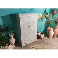MASSIVMOEBEL24.DE MASSIVMOEBEL24 Kleiderschrank Mango 108x64x180 weiß geölt KASHMIR #106
